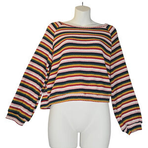 Lulus Womens XS Cropped Sweater Rainbow Striped Colorful Stretch Knit Colorful